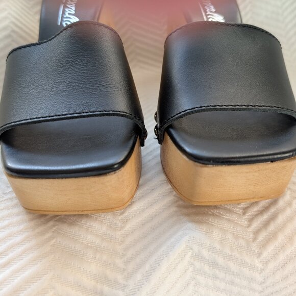 L’Intervalle Platform slide mules Clogs Black Leather with studs Wooden, Sz 38 - Picture 4 of 10